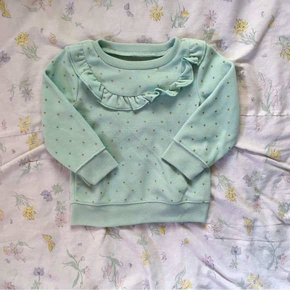 Carters Child of Mine Mint Ruffled Polka Dot Sweater - Picture 1 of 9